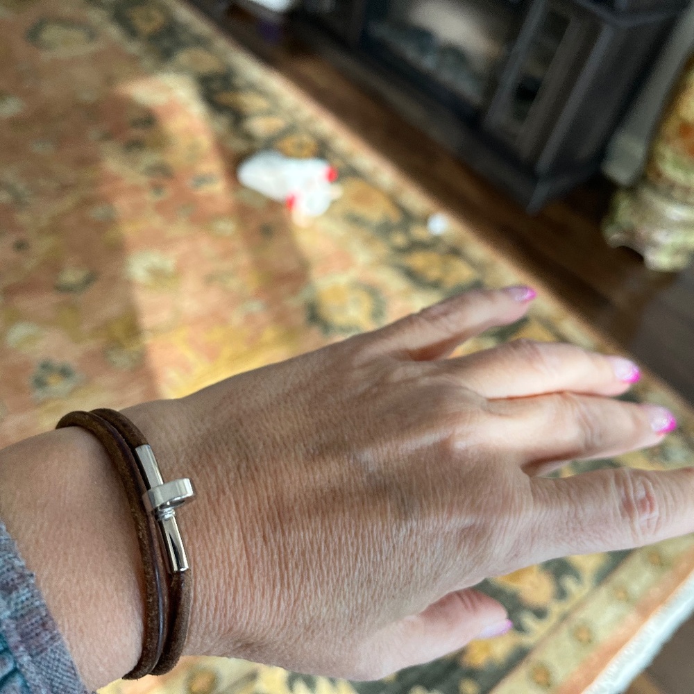 Hermes Brown Leather Bracelet with Silver Clasp - Picture 2 of 4